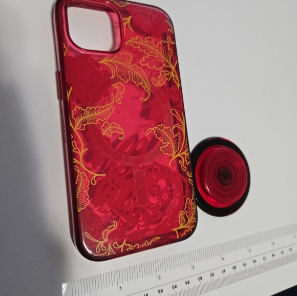 Red Floral Lucky Rabbit iPhone 14 Case with Red/black Clear Magsafe PopSocket - Picture 1 of 8